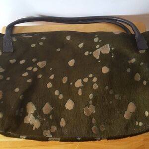 Maurizio Taiuti pony hair bag leather  gold green..large bag 22 Inches Long..